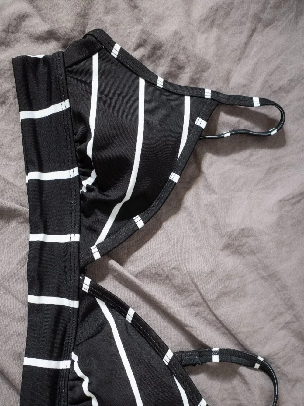 Kona Sol Black and White Striped Bikini Top, size S